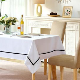 EHouseHome - Mantel de tela resistente con borde negro, resistente al agua, sin arrugas, resistente a las manchas, a prueba de aceite, para comedor, interior y exterior, boda, día festivo,