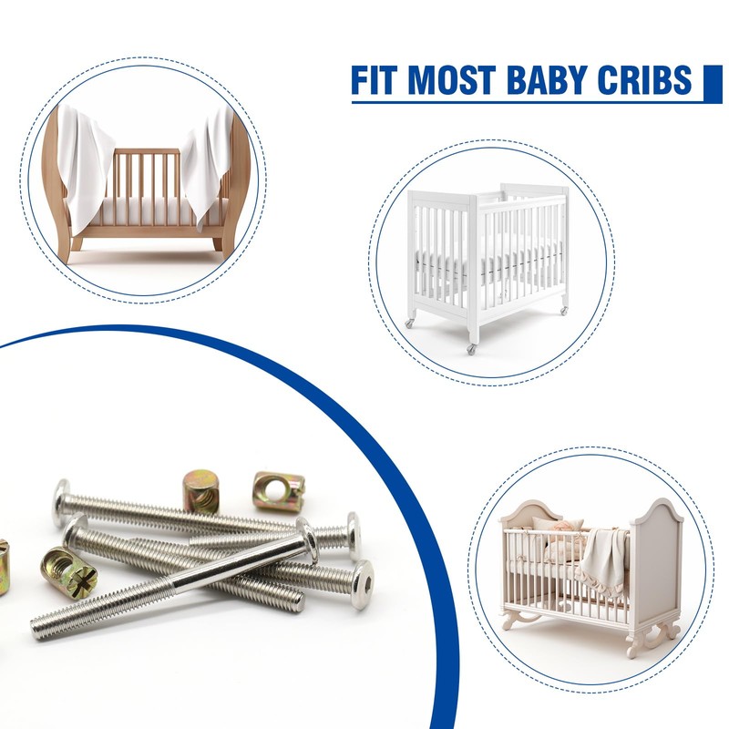 Socell 61pcs Crib Bunk Bed Furniture Hardware Replacement Kit, Stainless