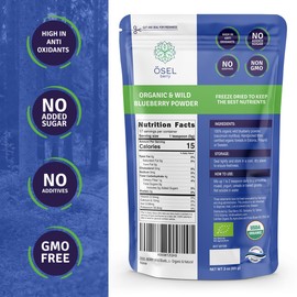 ÖSEL BERRY Organic Wild Blueberry Powder 3oz USDA Certified - No Sugar Added Antioxidant-Rich Freeze Dried Organic Wild Blueberries Ideal for Smoothies Breakfast & Baking From Nordic Forest with Love