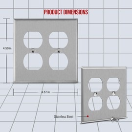ENERLITES Double Duplex Receptacle Metal Wall Plate, Socket Outlet Switch Cover, Corrosive Resistant, Size 2-Gang 4.50" x 4.57", 7722, 430 Stainless Steel, UL Listed, Silver