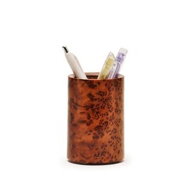 YEMMA GOODS Handmade Thuya Wood Burl Pen Holder Cup | Moroccan Artisanal Desk Organizer | Natural Wooden Office Decor