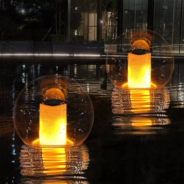 LanPool Floating Pool Lights, Solar Flame Lights Flickering IP68 Waterproof