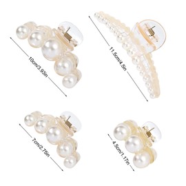Hair Claw Set with Pearls, Large Hair Clip Set for Thick Hair, Elegant Hair Clip with Pearls, Hair Clips Women for Everyday, Wedding and Party, 4-Piece Set