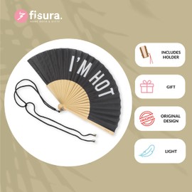 Fisura - Original Handheld Folding Fan with message in english. Funny wooden fan. Original holding Hand Fans. Birthday Gifts Wedding Party Decoration (Hot, black) (I'm hot, black)