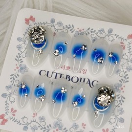 Blue Hole Deep Ocean Handmade Nail Tips - Stiletto L / 블루홀 딥오션 수제네일팁 - 스틸레토L