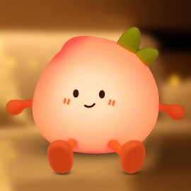 Fouvin Peach Nachtlicht Kinder, Cute Lamp Nachtlicht Baby Silikon Lampe Night Light, Baby Lampe Nachtlicht Touch Steuerung, Geschenk Mädchen Geschenke für Jungen, Mädchen