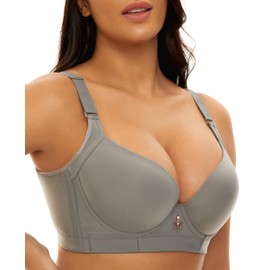 Women Push Up Bra Plus Size Seamless Underwire Lift Up Bra Widen Back Everyday Bras Grey 38C