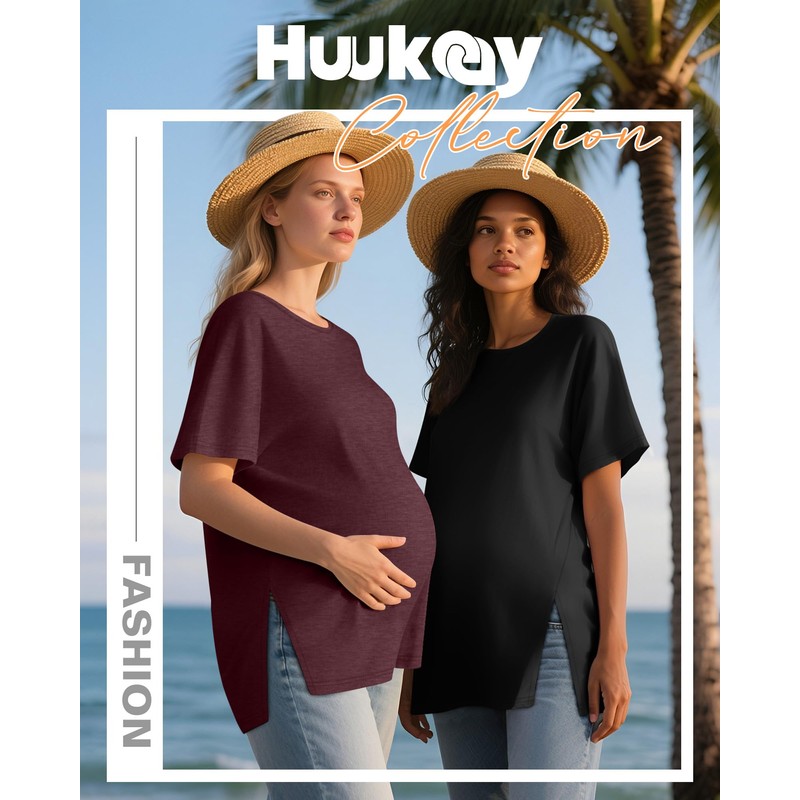 Huukeay 3 Pack Women's Maternity Shirts Loose Fit Pregnancy Tunic