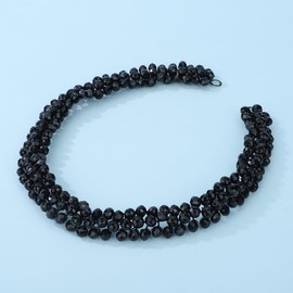 Teyglen Black Crystal Hair Vine Bridal Black Rhinestone Headpiece for Bride Full Black Beads Long Headband Wedding Hair Piece Hair Accessories for Women Girl Party Prom