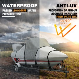 Vinpatio Center Console Boat Cover, 900D Waterproof Heavy Duty Trailerable Boat Cover for CC Boat with Motor Cover and 11 Tie Down Strap, Marine Grade Oxford Boat Cover 22-24ft, Beam Width up to 116"