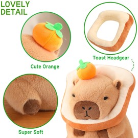 shownicer Plush Toy Capybara Cuddly Toy Stuffed Toy Kawaii Capybara Plush Cushion Toy Throw Cushion Gift for Children Girls 3+ Years (Bread & Orange, 30 cm)