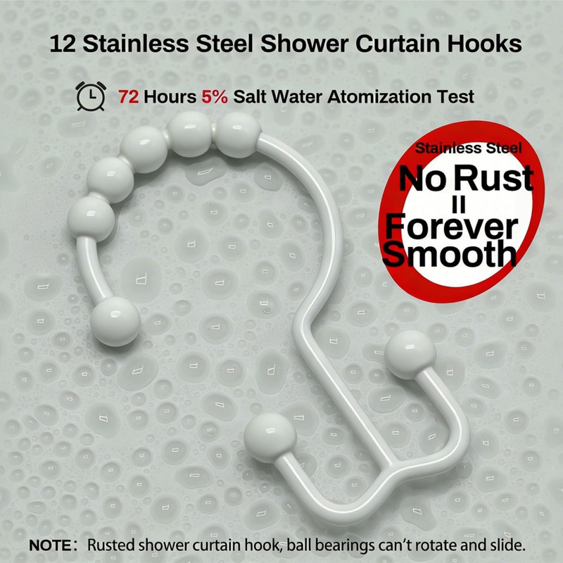 White Shower Curtain Rod with 12 Hooks, 18-72 Inches,Rust Resistance,
