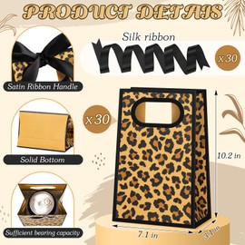 Kolldenn 30 Pack Leopard Print Gift Bag with Handles, 10.2 x 7.1 x 3.2 Inch