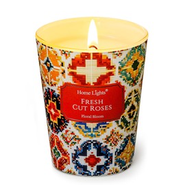 HomeLights Large jar Candle | 1-Wick Long-Lasting Scented Candles, 6.7oz Natural Soy Wax Candle for Home Scented, Bohemian Natural Textures Gifts for Women & Men, Fresh Cut Roses