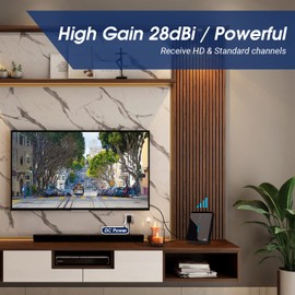 August Aerial DTA300B-EC - High Gain Indoor TV Antenna Booster with 28 dBi, LTE 4G Interference Filter, Flat Format for Businesses, Black