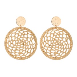 RUOFFETA Statement Raffia Round Earrings, Handwoven Dream Catcher Earrings Bohemian Jewelry for Women(Beige)