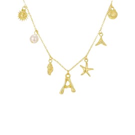 A Pearl Shell Pendant Letter Charm Necklace Copper Golden Initial Bohemian Sea for Women Summer Surfer Beach Jewelry