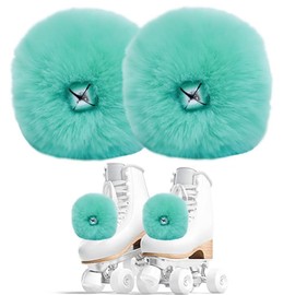 2 Pieces Roller Skate Pom Poms Roller Skates Fuzzy Pom Poms with Jingle Bells Pom Poms Quad Roller Skates Decoration Skate Accessories for Women Girls Princess Fluffy Tie-on Roller Skate Pom Poms