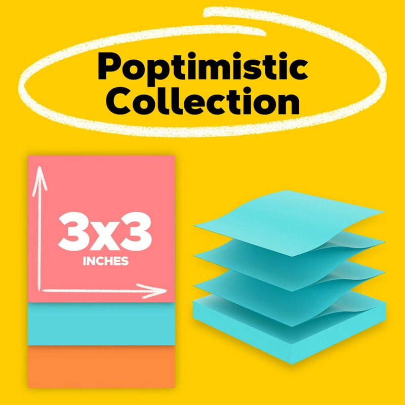 Post-it Pop-up Notes, 18 Sticky Note Pads, 3 x 3