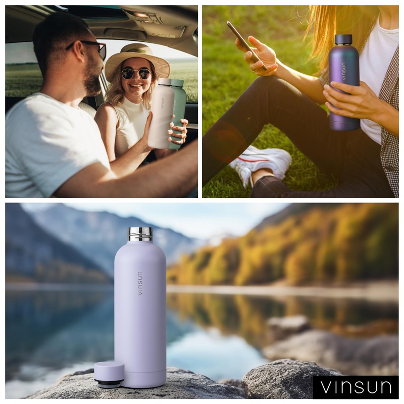 Vinsun Drinking Bottle Stainless Steel Purple 500 ml - Double-Walled
