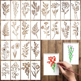 24 Pcs Flower Leaf Stencils Set,Small Plastic Drawing Painting Stencils Templates Crafts Floral Templates for DIY Art Bullet Journal Scrapbooking Albums Accessories Card Diary Notebook