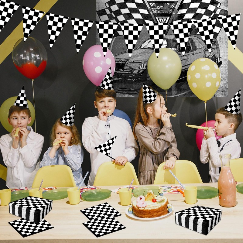 Black and White Checkered Flag Napkins, 160Pcs Checkered Party Napkins