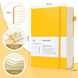 HOMEBOBO Journals for Writing, A5 Leather Ruled Notebook with 400 Pages, 100 Gms College Ruled Journal with Thick Paper, Hardcover with Inner Pocket & Pen Holder, Dark Green