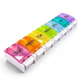 1 Pieces Pill Box Organiser Pill Dispenser Box, 7 Day Pill Box Organiser One Time a Day, Weekly Pill Box Pill Organiser for Medication, Supplements, Vitamins, Cod Liver Oil (Multicolor-1)