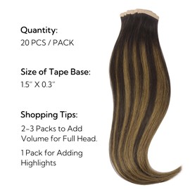HOTBANANA Tape in Hair Extensions, 24 Inch Tape in Hair Extensions Human Hair 20pcs 50g Dark Brown Mixed Medium Brown Balayage Tape Hair Extensions Straight Remy Human Hair Tape in Extensions