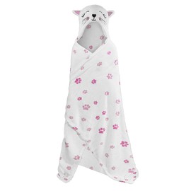 Lions New Kids Hooded Throw Sofa Bed Fleece Blanket Wrap Soft Cozy Wearable Throw (White Cat, 110 x 140)