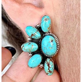 Western Earrings Boho Turquoise Oval Drop Dangle Earrings for Women Beaded Western Flower Teardrop Earrings Vintage Ethnic Alloy Pendant Jewelry Gift-Flower E