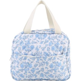 Taicols Ladies' Cute Lunch Bag Quilted Flower Lunch Beautiful Lunch Handbag Reusable Insulated Refrigerator Bag (Blue Florals)
