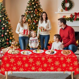 4 Pack Xmas Tablecloth Christmas Snowflake Table Cloth Golden Snowflake Red Backdrop Table Covers Christmas Party Decorations for Winter Christmas Holiday New Year Party Supply 51 x 86 Inch
