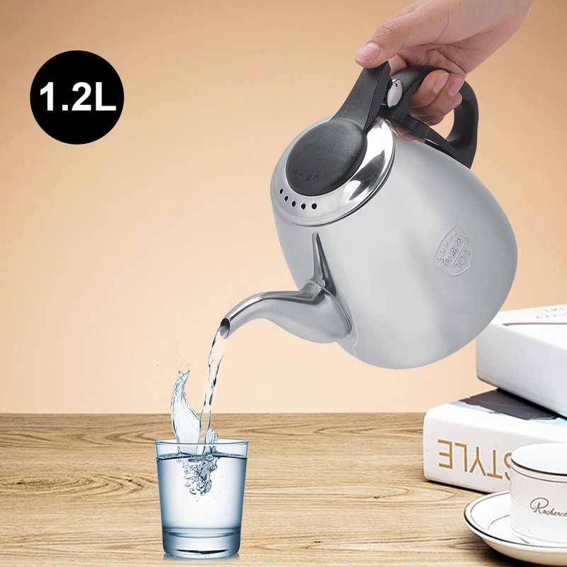 1.2L / 1.5L Herd-Teekanne-Edelstahl-Tee-Kaffee-Topf-Kessel mit hitzebeständigem Griff(1.2L)