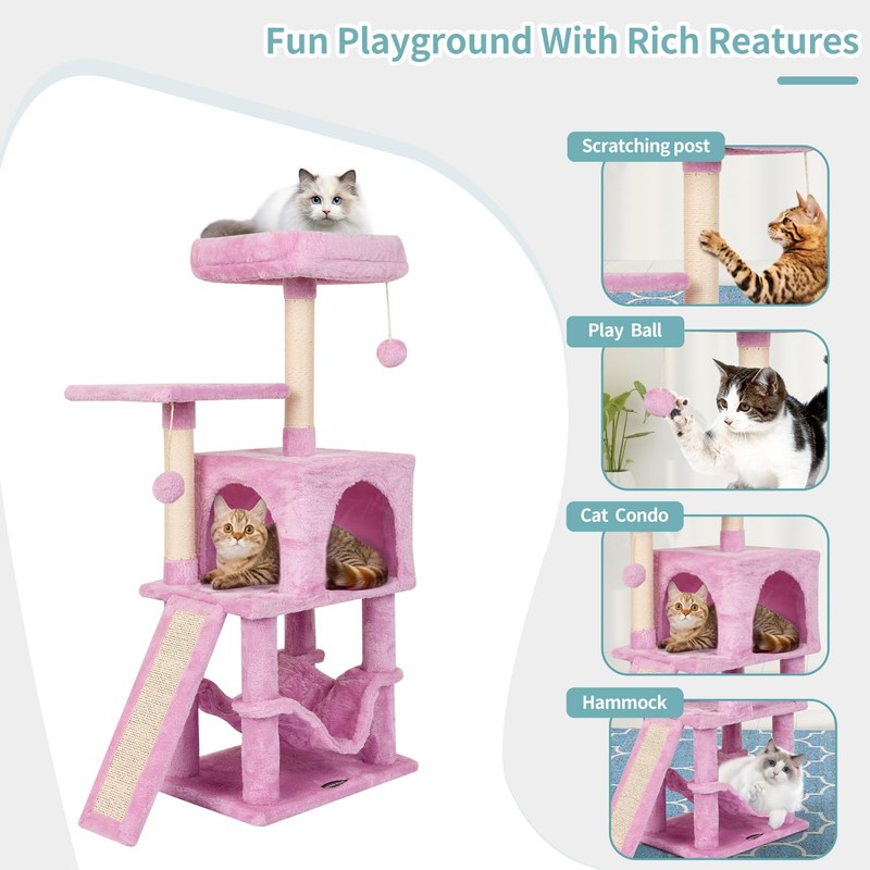 MIAO PAW Pink Cute Cat Tree for Indoor Cat Tower