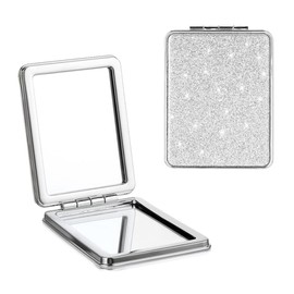 Mpowtech Cut Compact Mirror for Purse,2X/1X Magnifying Travel Makeup Mirror with Glitter Double-Sided Folding Mirror Small Pocket Mirror Mini Vanity Mirror Cosmetic Mirror for Women Kids Gift