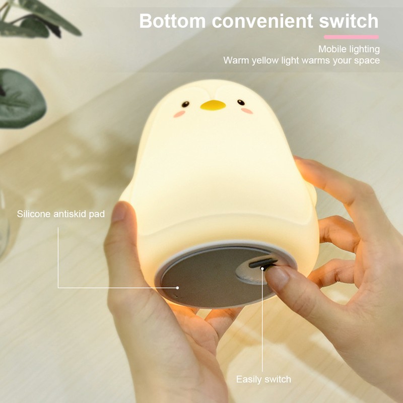 Soft Silicone Penguin Night Lights for Kids 7 Color LED