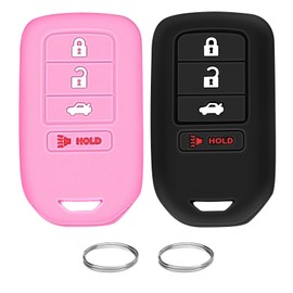QBUC 2Pcs for Honda Key Fob Cover, fits for Honda HR-V Pilot Odyssey LX EX 2014 2015 2016 2017 2018 2019 2020 2021 2022 Key Protector Silicone Rubber Accessories 4 Buttons (Black+Pink)