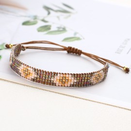 KELITCH Bracelet for Women Wide Miyuki Bands Rainbow Colour Multi Pattern Cotton Line Reef Knot for Adjustment Fashion Jewellery Set, Bead