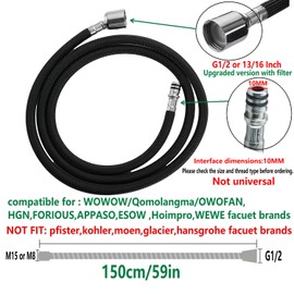 Pull Down Kitchen Faucet Hose Replacement M15*1MM X G1/2,(360 Rotatable) With Quick Connect, 59-Inch for Pluggable Nylon Hose,Compatiblity for WOWOW,OWOFAN,FORIOUS,APPASO,WEWE facuet parts