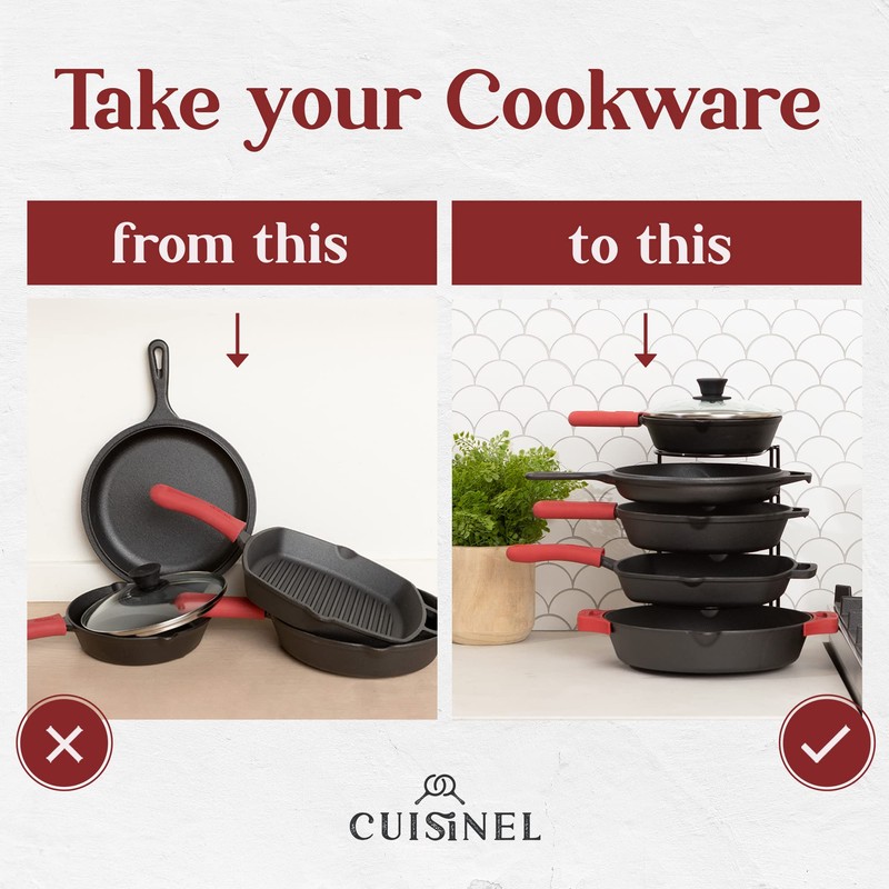 Pan Organizer - Silicone-Coated Non-Slip 12" Heavy Duty Skillet Rack