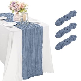 Paquete 3 Camino de Mesa Gasa 10 Pies, Camino de Mesa Bohemio Transparente, Azul Mantel de Boda Rústico90 x 300CM, Tela de Queso Rústico para Decoración de Banquete Boda Baby Shower Fiesta Cumpleaños