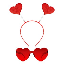 Red Heart Sunglasses,Heart Headband,Christmas Valentines Accessories for Women,Heart Shaped Sunglasses,Valentines Heart Hair Accessories,Valentines Day Birthday Easter Party Wedding Accessories