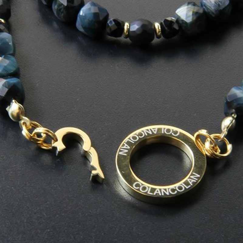 COLANCOLAN FORCE 5 Polyhedral Cube Necklace, Dark Blue Tiger Eye,