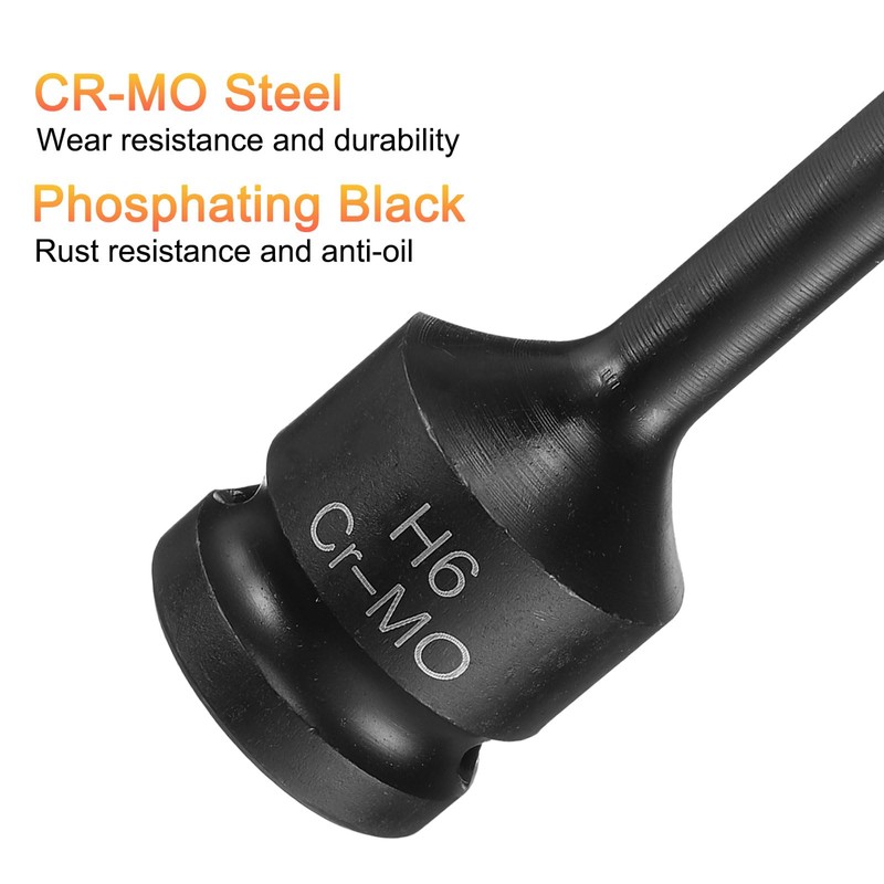 sourcing map 6mm Hex Impact Bit Socket H6 1/2" CR-MO