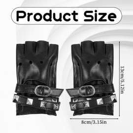 Leather Gloves, Punk Gloves, Fingerless Leather Gloves, Black Rivet Gloves, Fingerless Rock Gloves, Gothic Black Gloves with Studs (1 Pair), Black, Unit size