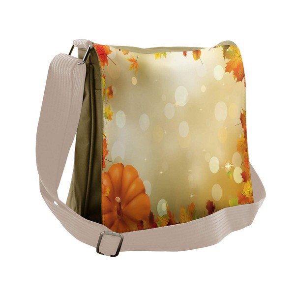 Lunarable Thanksgiving Messenger Bag, Maple Leaves Bokeh, Unisex Cross-body
