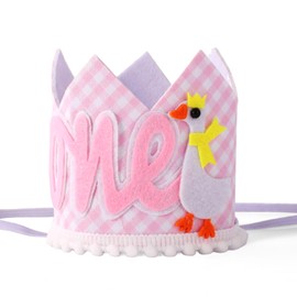 BOXOB One Silly Goose Birthday Crown for Girls, Pink Gingham 1st Birthday Hat 1 Cute Silly Goose First Decorations for Baby Shower Photo Props Decor