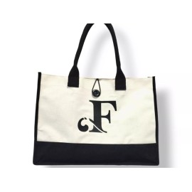 Fashionable Initial F Canvas Tote Bags For Women With Zipper Pocket