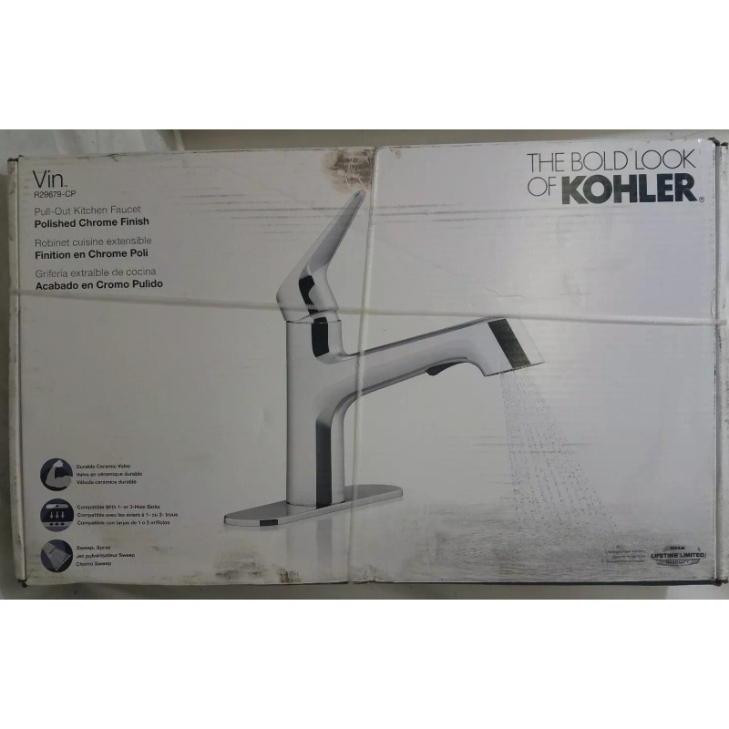 Kohler NEW!! KOHLER Vin Single-Handle Pull-Out Sprayer Kitchen Faucet Polished